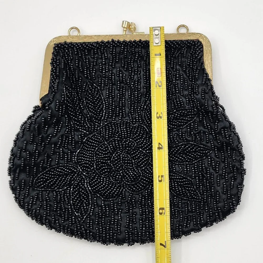 Vintage La Regale Women's Beaded Black Cocktail Party Clutch No Shoulder Chain